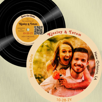 Vinyl Record Photo Save The Date Qr Groovy Browns by HelloPinkFeathers at Zazzle