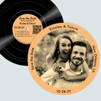 Vinyl Record Photo Save The Date Sepia by HelloPinkFeathers at Zazzle