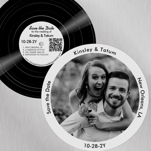 Vinyl Record Photo Save the Date Soft Grey