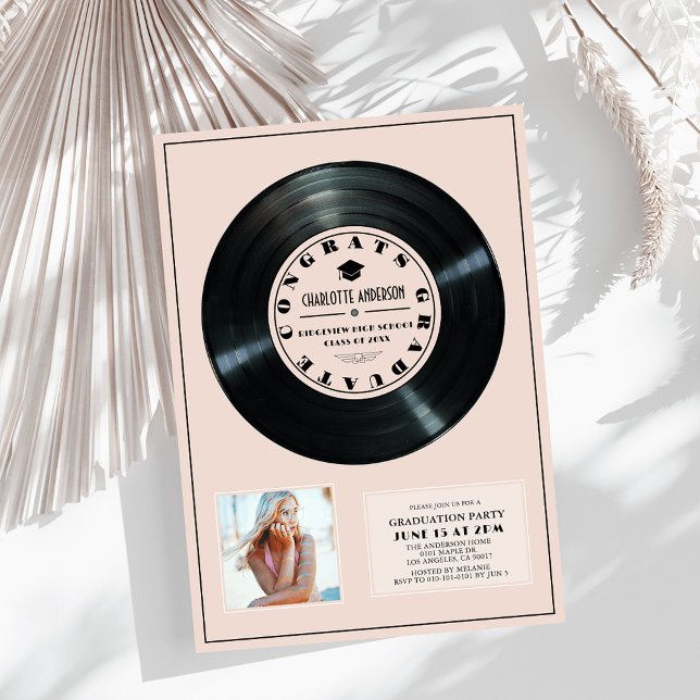 Vinyl Record Pink Plaque Photo Graduation Invitation (Creator Uploaded)