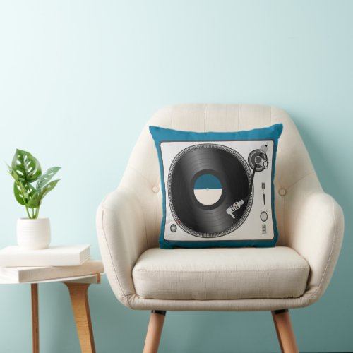 Vinyl Record Player Pattern Throw Pillow