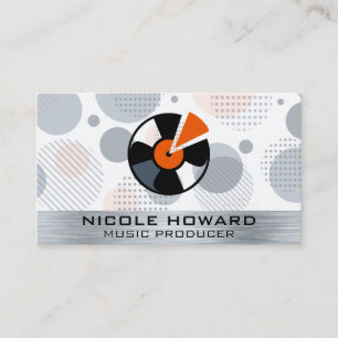 Vinyl Record Retro Geometric Metal Business Card
