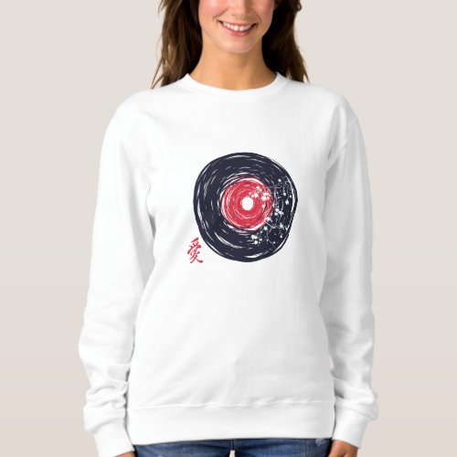 Vinyl Record Retro Grunge With Sakura Blossoms Sweatshirt