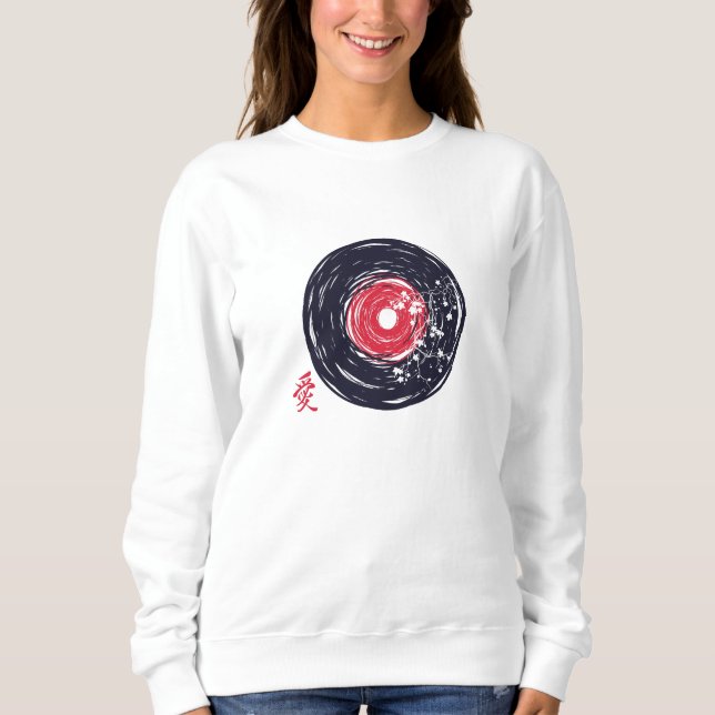 Vinyl Record Retro Grunge With Sakura Blossoms Sweatshirt (Front)