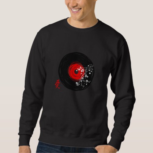 Vinyl Record Retro Grunge With Sakura Blossoms Sweatshirt