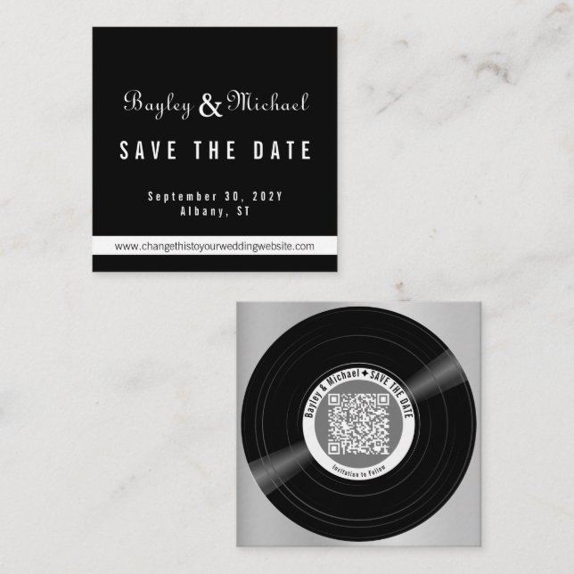 Vinyl Record Save the Date QR 50 Enclosure Cards (Front/Back)