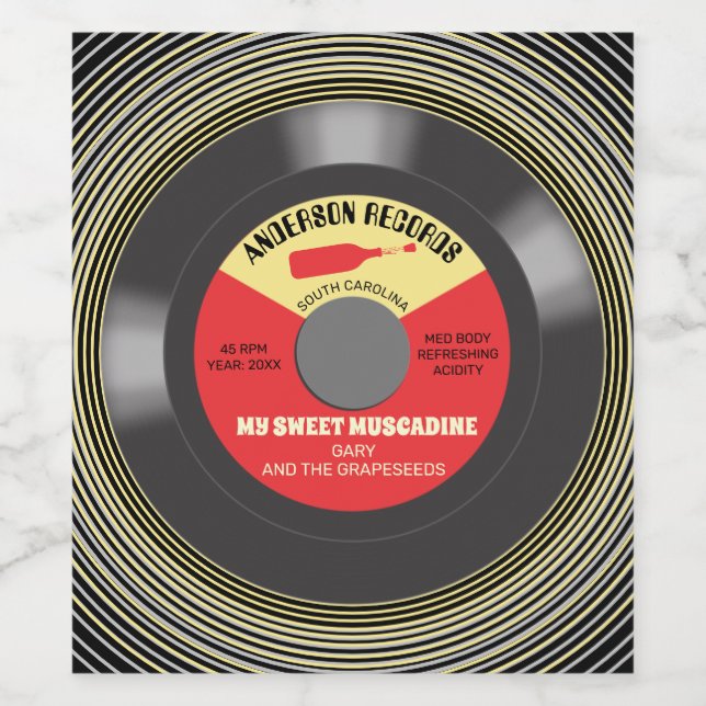 Vinyl record single personalized homemade wine label (Single Label)