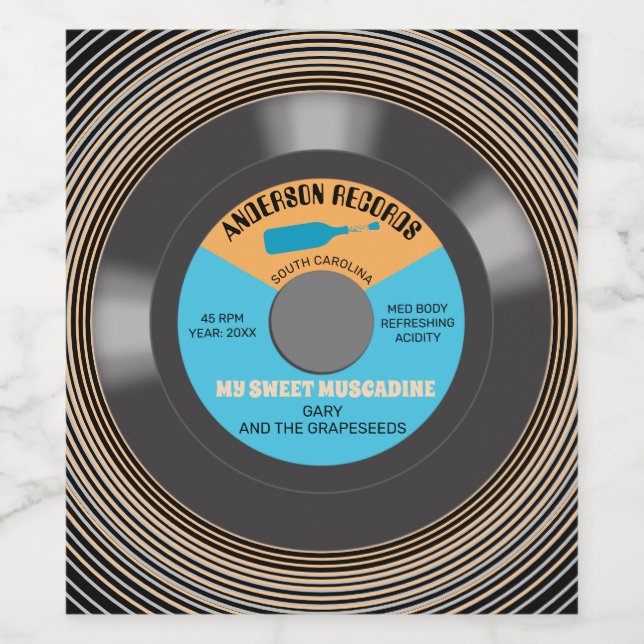 Vinyl record single personalized homemade wine label (Single Label)