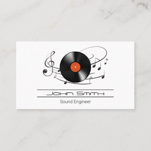 Vinyl Record Sound Engineer  Music Notes Business Card