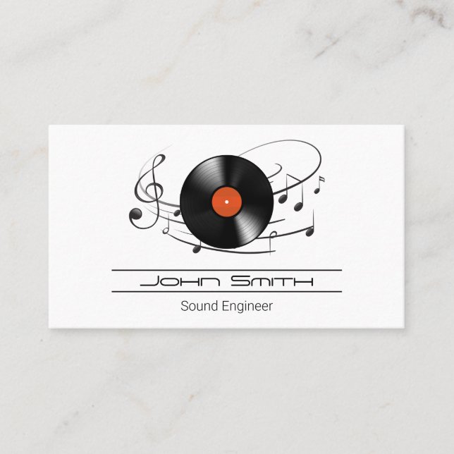 Vinyl Record Sound Engineer | Music Notes Business Card (Front)