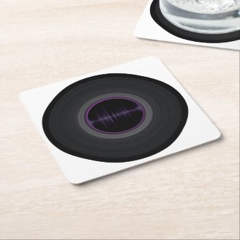 Vinyl Record Square Paper Coaster by FeistyUnicornDesigns at Zazzle