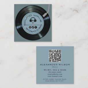 Vinyl Record Store Player Slate Blue Square Business Card