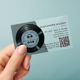 Vinyl Record Store Slate Blue Clear Business Cards