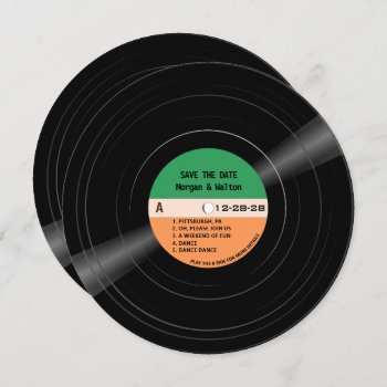 Vinyl Record Stripes Save The Date by HelloPinkFeathers at Zazzle