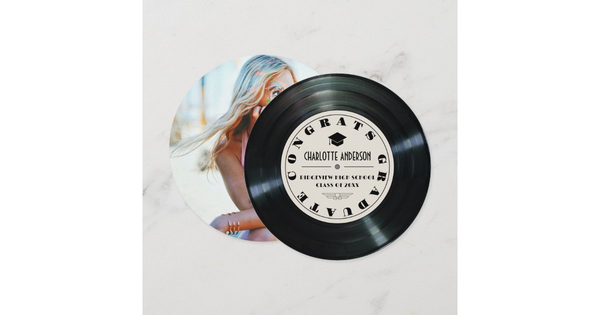 Vinyl Record Tan Graduation Announcement | Zazzle