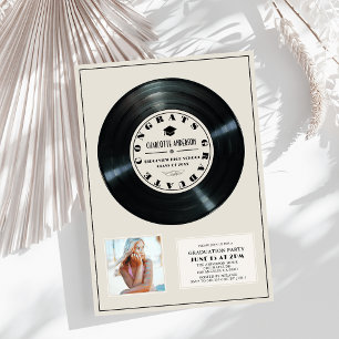 Vinyl Record Tan Plaque Photo Graduation  Invitation