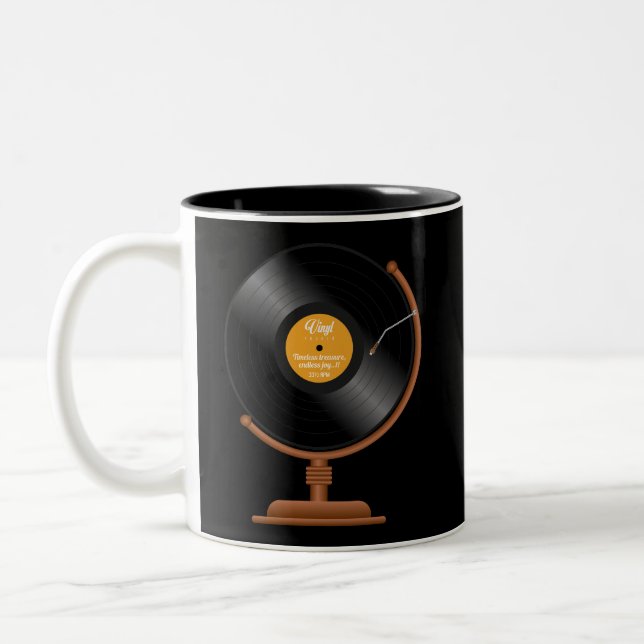 Vinyl Record Timeless Treasure, Endless Joy Globe  Two-Tone Coffee Mug (Left)