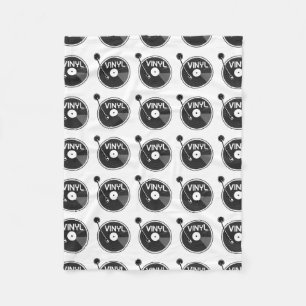 Vinyl Record Turntable Black and White Fleece Blanket