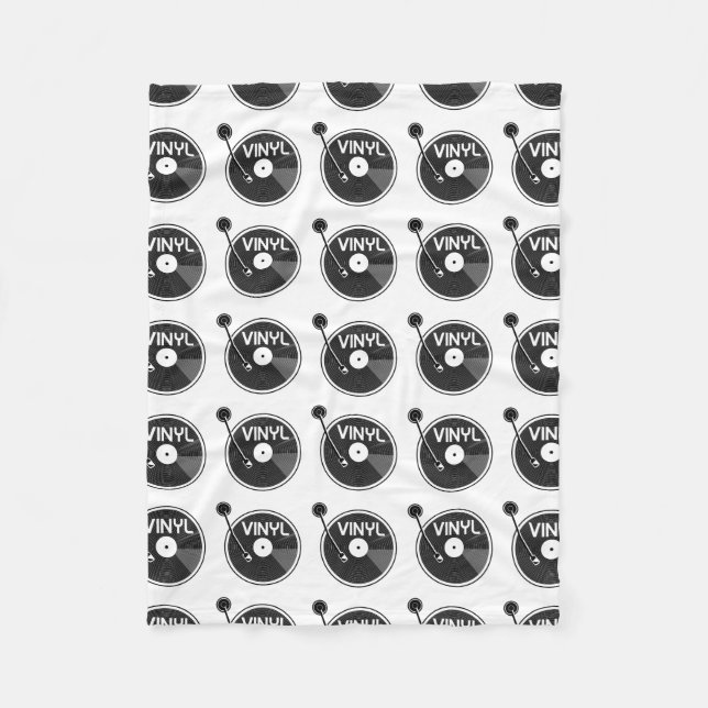 Vinyl Record Turntable Black and White Fleece Blanket (Front)