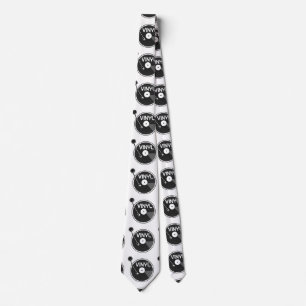 Vinyl Record Turntable Black and White Neck Tie