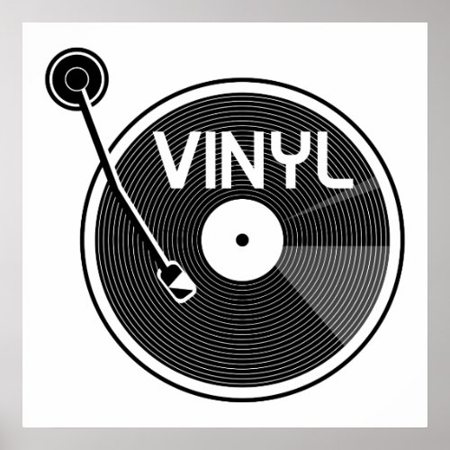 Vinyl Record Turntable Black and White Poster