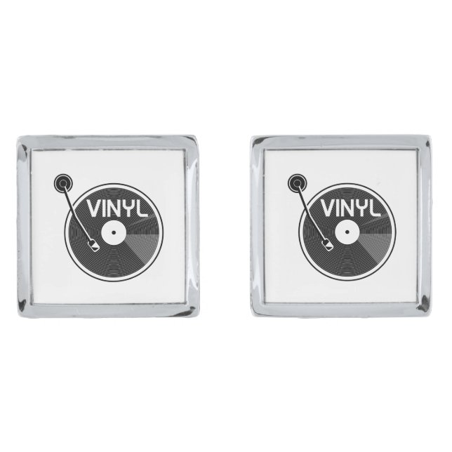 Vinyl Record Turntable Silver Cufflinks (Front)