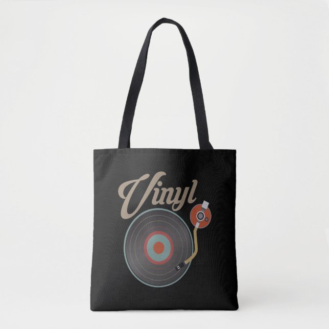 Vinyl Record Turntable Style Music Retro Record DJ Tote Bag (Front)
