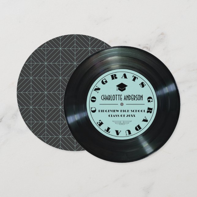 Vinyl Record Turquoise Graduation Announcement (Front/Back)