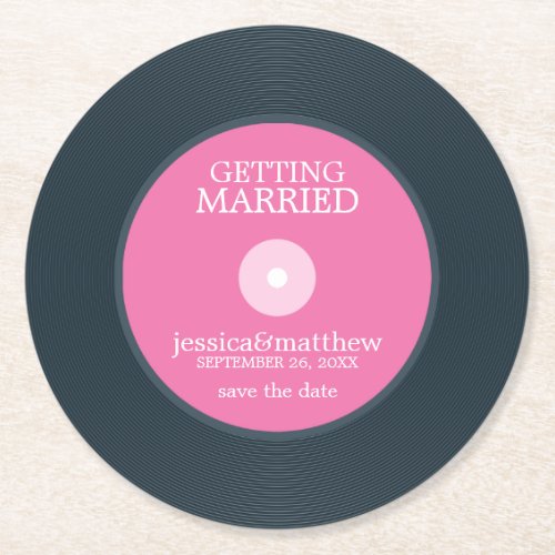 Vinyl Record Wedding Save the Date Wedding Round Paper Coaster