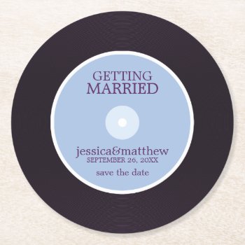 Vinyl Record Wedding Save The Date Wedding Round Paper Coaster by heartlocked at Zazzle