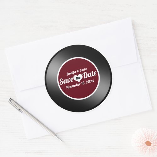 Vinyl Record Wine Red Wedding Save the Date  Classic Round Sticker