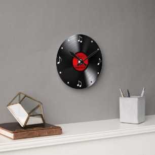 Vinyl Record with Music Notes Round Clock