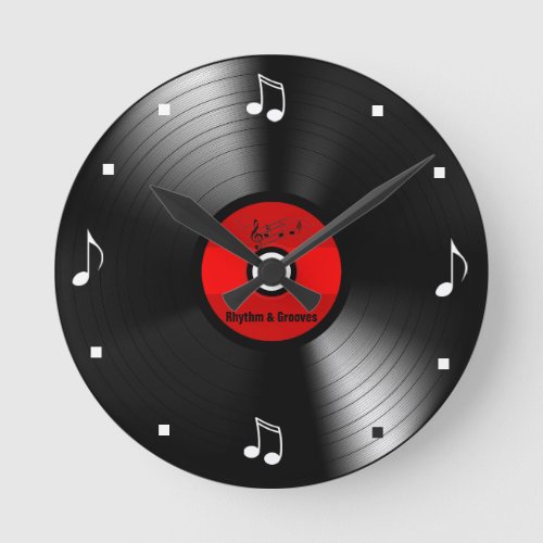 Vinyl Record with Music Notes Round Clock