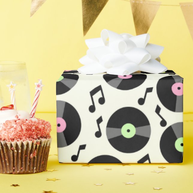 Vinyl Records and Music Notes Pattern Wrapping Paper (Birthday Party)