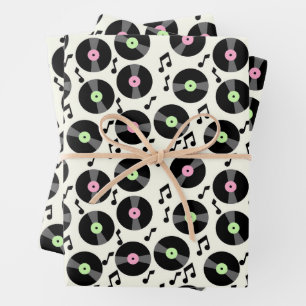 Vinyl Records and Music Notes Pattern Wrapping Paper Sheets