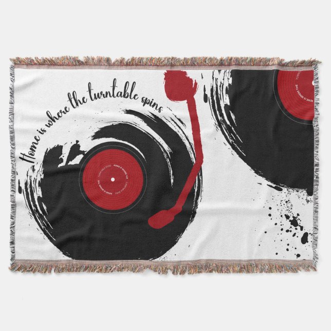 Vinyl Records Home Is Where The Turntable Spins Throw Blanket (Front)
