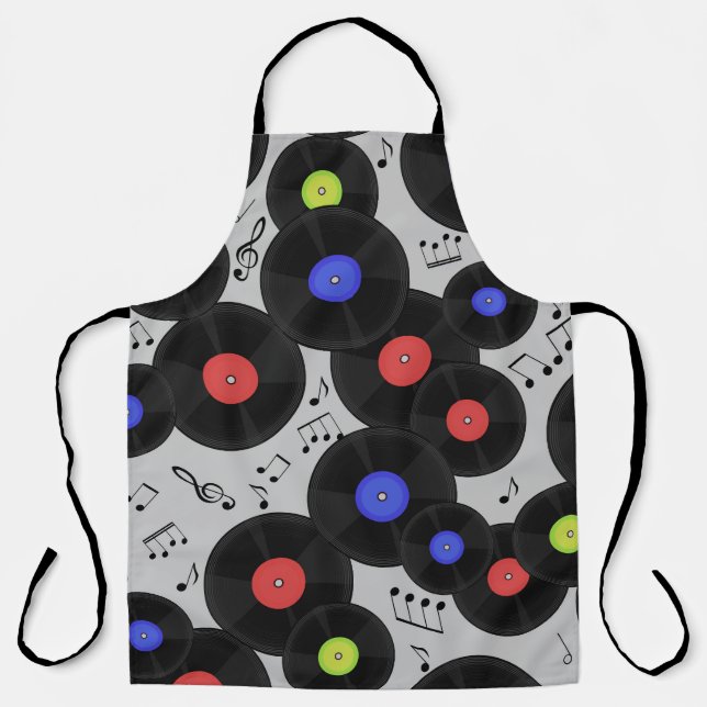 Vinyl Records: Music Note Pattern Apron (Front)