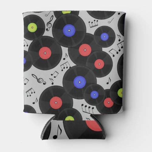 Vinyl Records Music Note Pattern Can Cooler