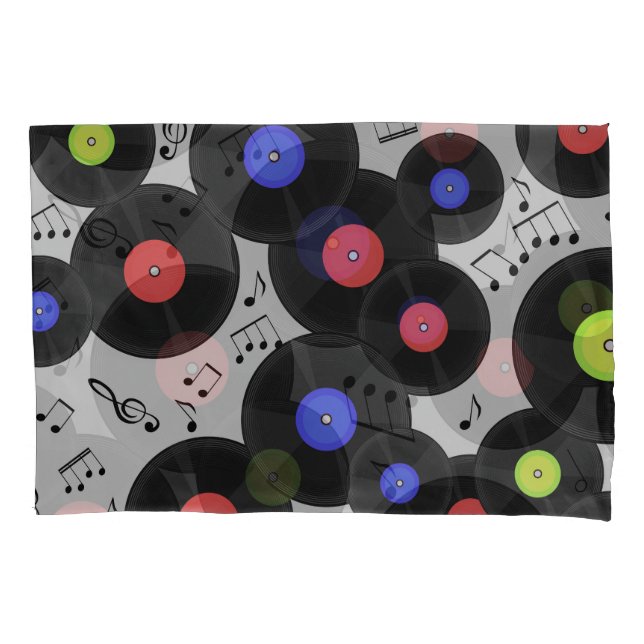 Vinyl Records: Music Note Pattern Pillow Case (Front)