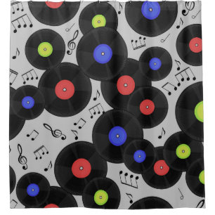 Vinyl Records: Music Note Pattern Shower Curtain