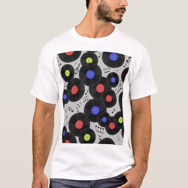 Vinyl Records: Music Note Pattern T-Shirt (Front)