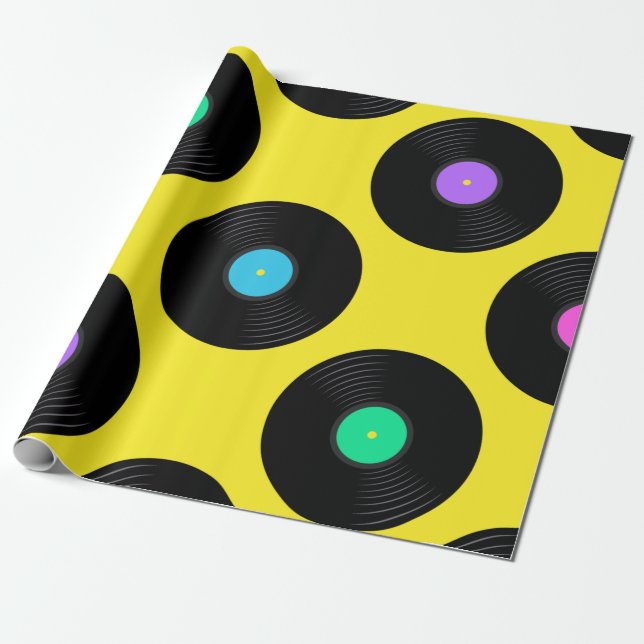 Vinyl Records Pattern Wrapping Paper (Unrolled)