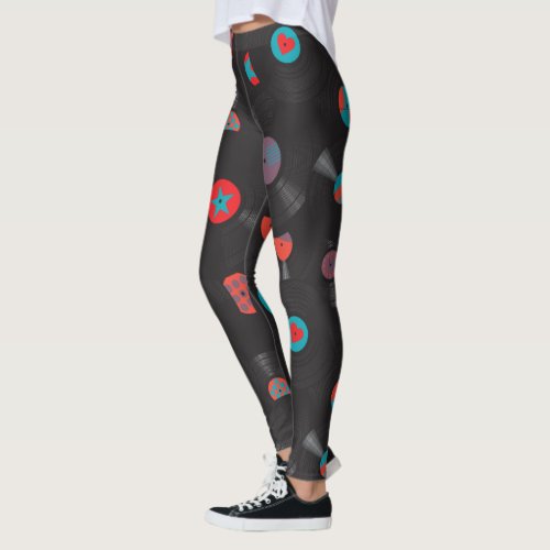 Vinyl Records Retro Chic Style Yoga Running Leggings