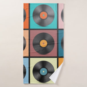 Vinyl Records. Retro LP Discs Set vintage Illustra Bath Towel