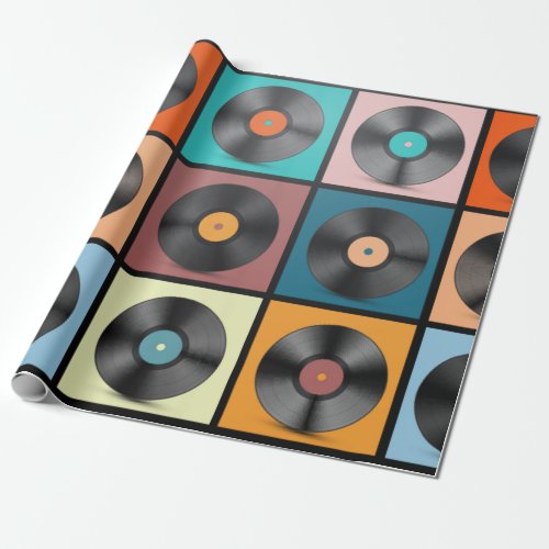 Vinyl Records Retro LP Discs Set vintage Illustra Wrapping Paper