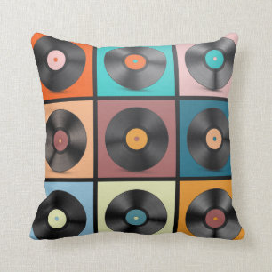 Vinyl Records. Retro LP Disks Set vintage Illustra Throw Pillow