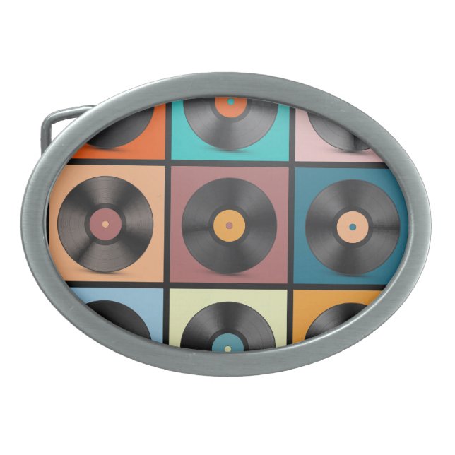 Vinyl records: retro LP set. Belt Buckle (Front)