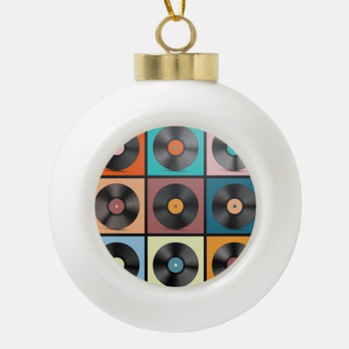 Vinyl records retro LP set Ceramic Ball Christmas Ornament