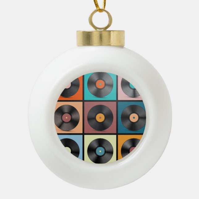 Vinyl records: retro LP set. Ceramic Ball Christmas Ornament (Front)