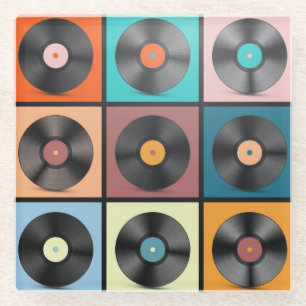 Vinyl records: retro LP set. Glass Coaster